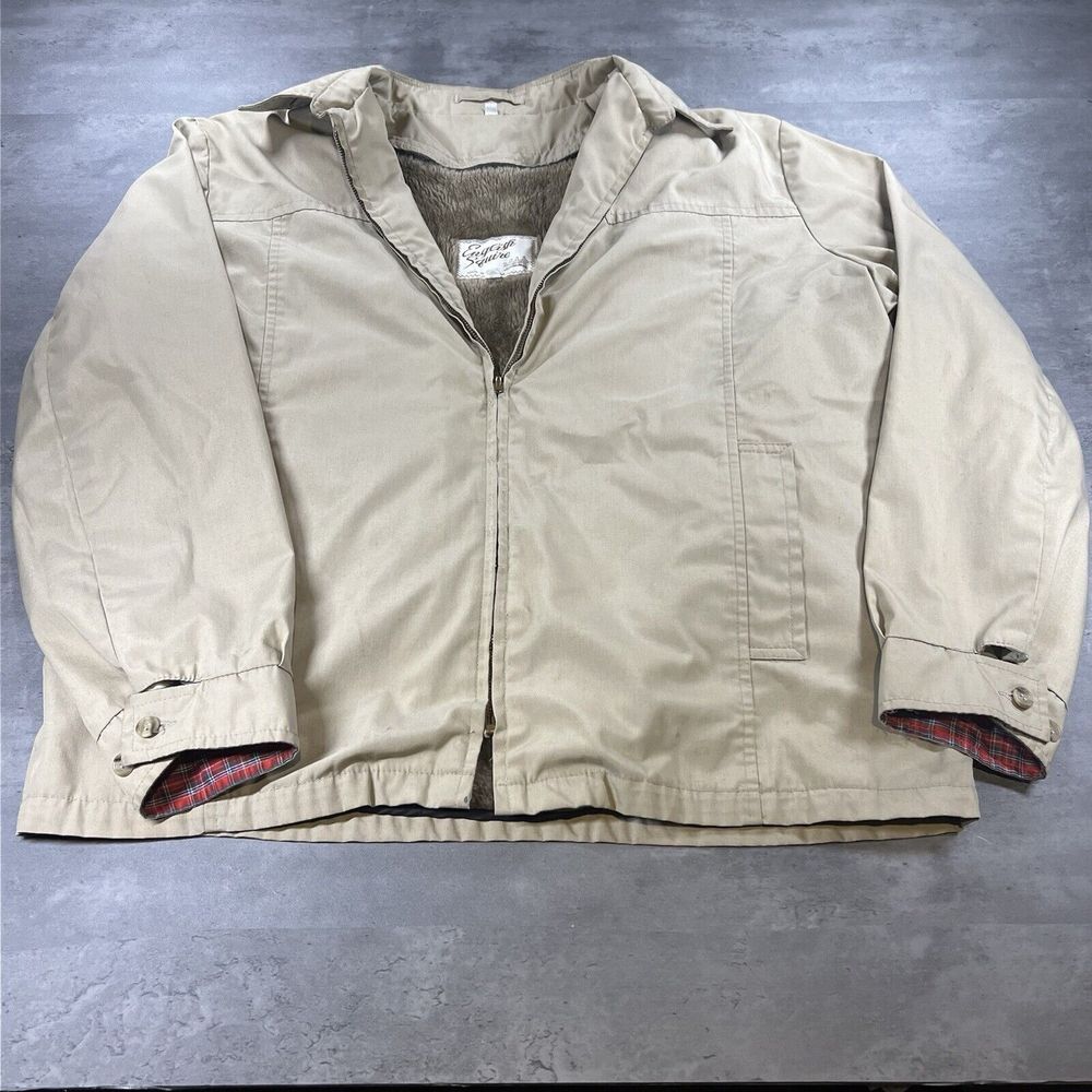 True Vintage 70 Fur Lined Harrington Jacket Mens 46 XL XXL Beige Tan USA Made